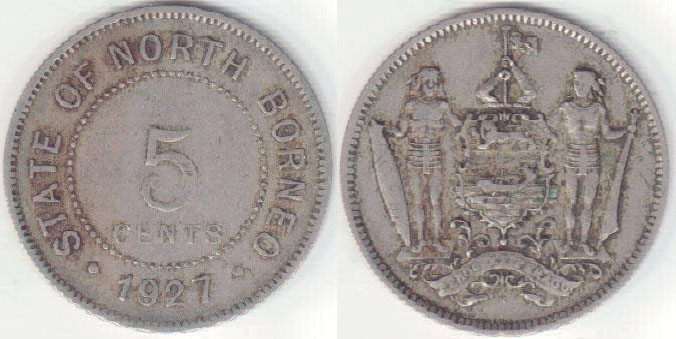1927 H British North Borneo 5 Cents A002325